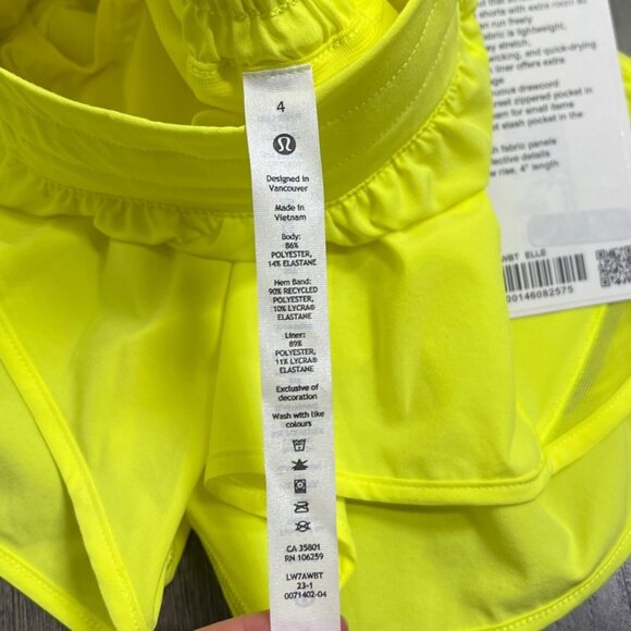 Lululemon NWT Hotty Hot Low-Rise Lined Short 4" Electric Lemon - Picture 7 of 9